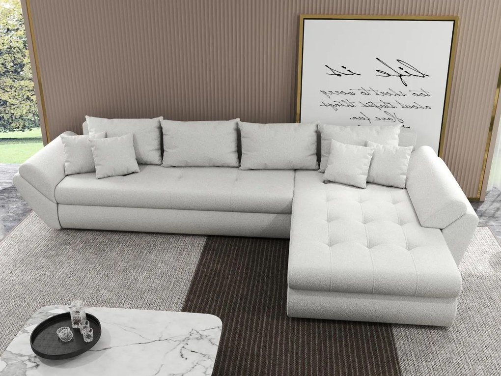 Colțar extensibil dumonde cu ladă de depozitare si sezut confortabil din spuma high-density, Loana XL Euphoria Ivory II 335x185 cm