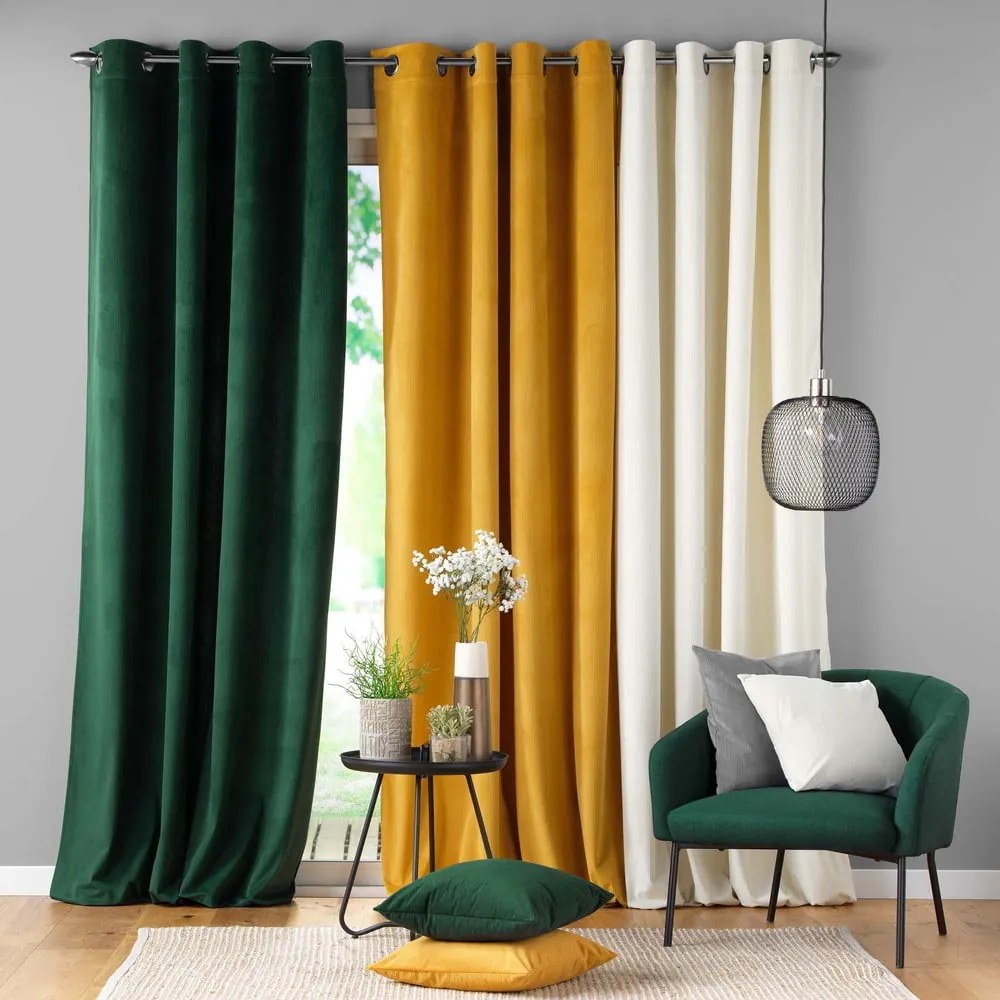 Draperie verde din catifea reiată 140x260 cm Casual – douceur d'intérieur