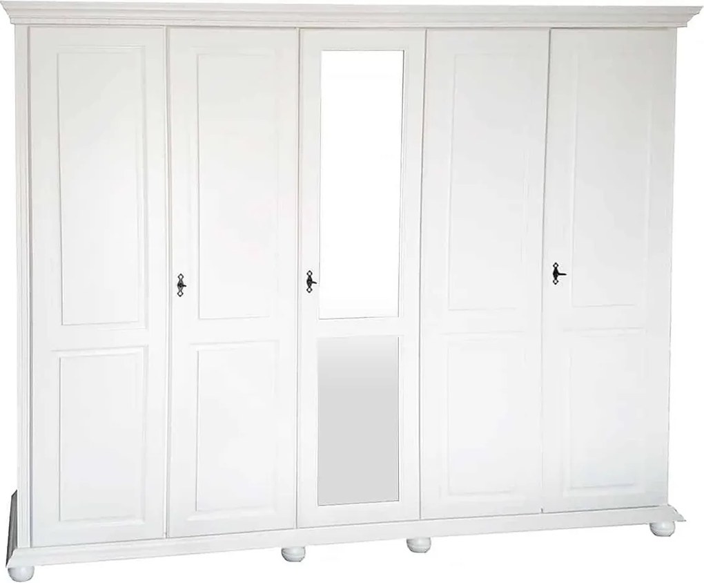 Dulap lemn masiv alb Celia, 259 × 62 × 220 cm