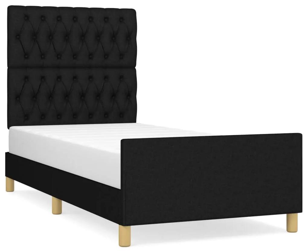 Cadru de pat cu tablie, negru, 90x190 cm, textil Negru, 90 x 190 cm, Design cu nasturi