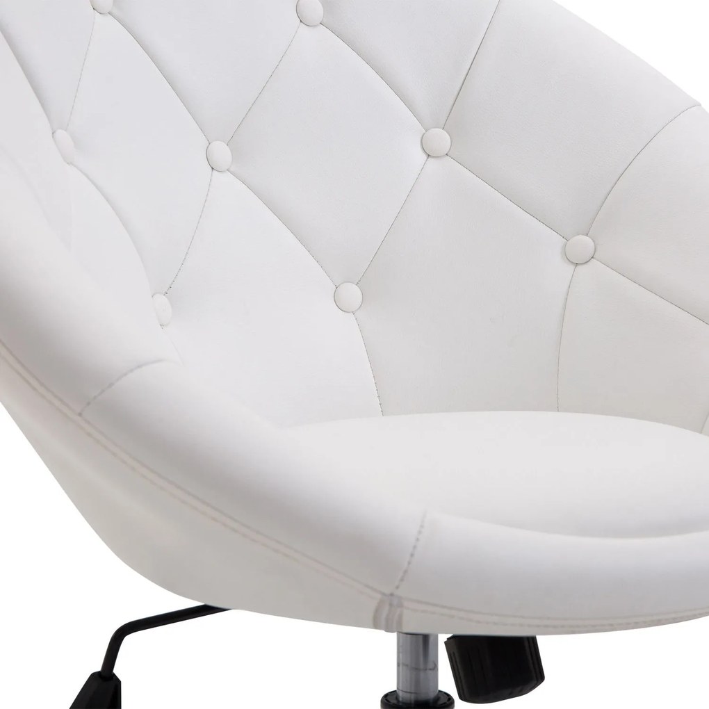HOMCOM Scaun de lucru rotativ Scaun rotativ Scaun de birou cromat reglabil înălțime, piele ecologică+oțel, Negru/Alb, 71x59x78-90cm (Alb) | Aosom Romania