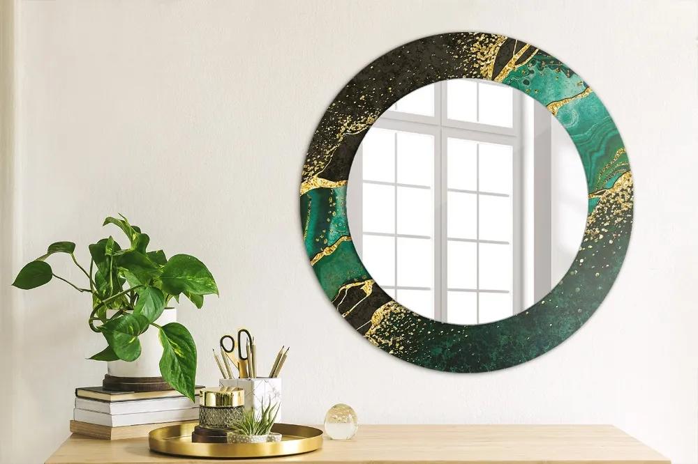 Oglinda rotunda rama cu imprimeu Green de marmură