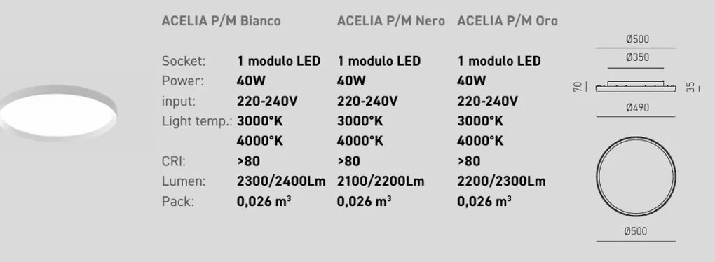 Plafoniera LED design slim ACELIA 50cm, auriu, alb sau negru