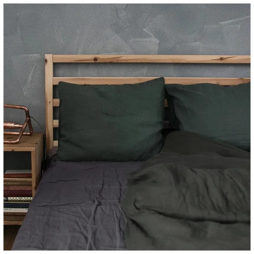 Cearșaf elastic din in Linen Tales, 180 x 200 cm, gri închis