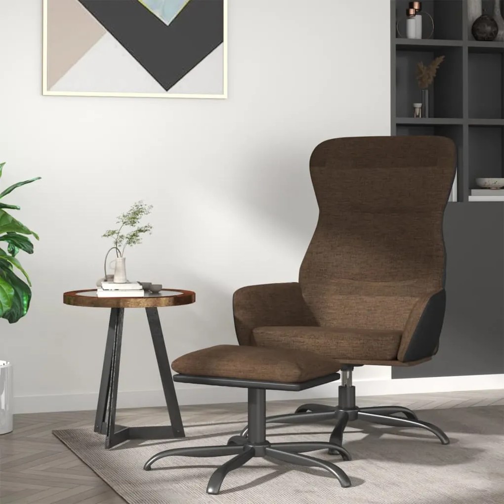 3097461 vidaXL Scaun de relaxare cu taburet, maro, textil