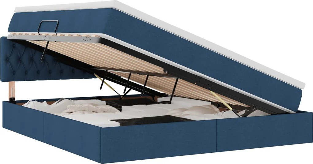 vidaXL Pat cu saltea și spațiu de depozitare albastru 180 x 200 cm