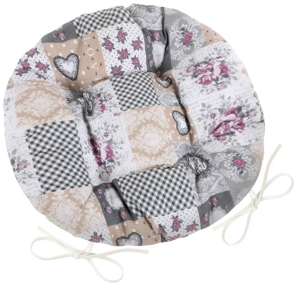 Perna de scaun Bellatex DITA rotundă matlasată Patchwork love, 40 cm