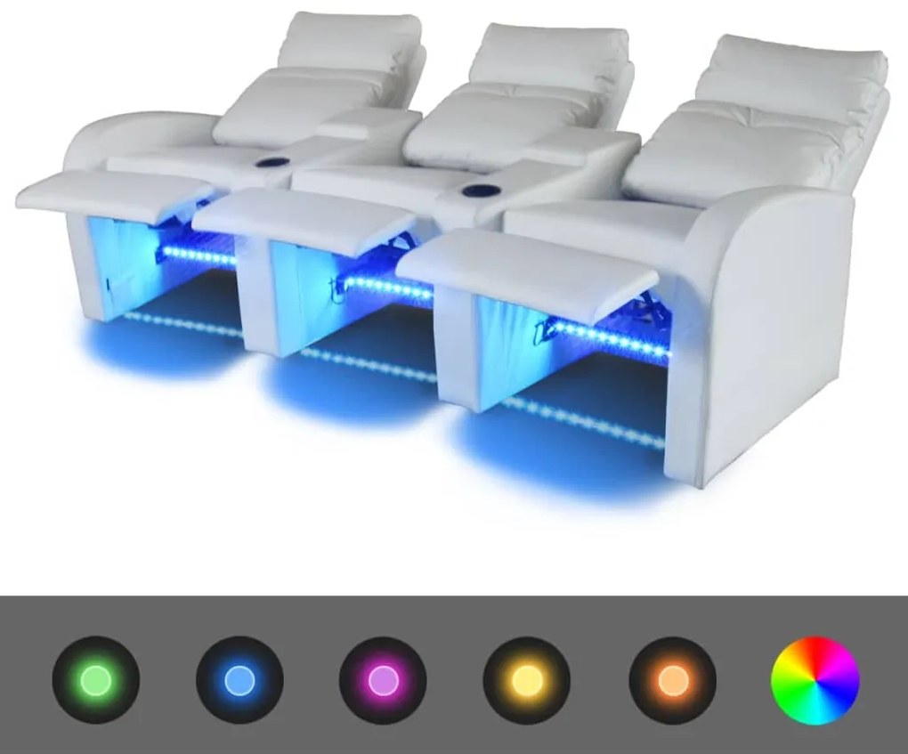 243597 vidaXL Canapea rabatabilă cu 3 locuri cu LED piele artificială alb