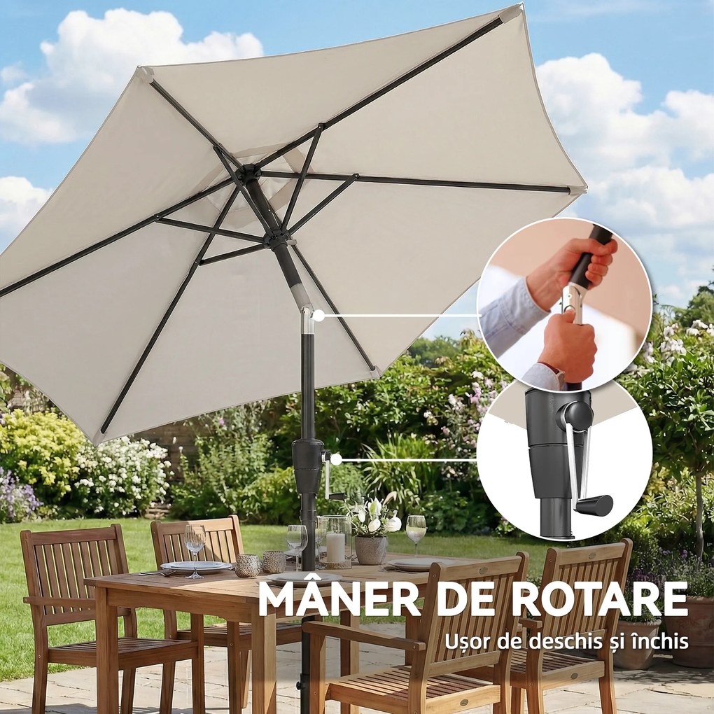 Outsunny Umbrelă de Grădină Inclinabilă 2x2 m cu 6 Spițe și Manivelă, din Metal și Poliester Gri Deschis | Aosom Romania