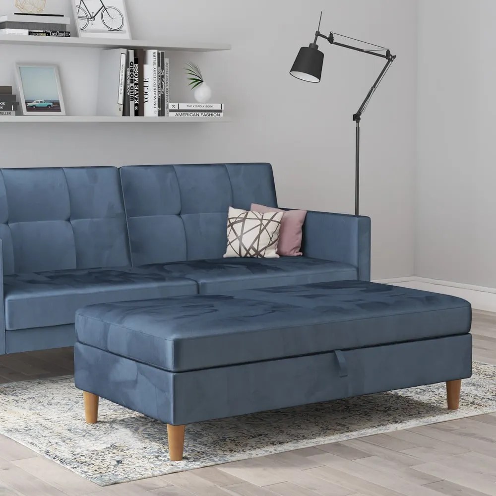 Taburet albastru cu tapițerie din catifea Lilly – Støraa