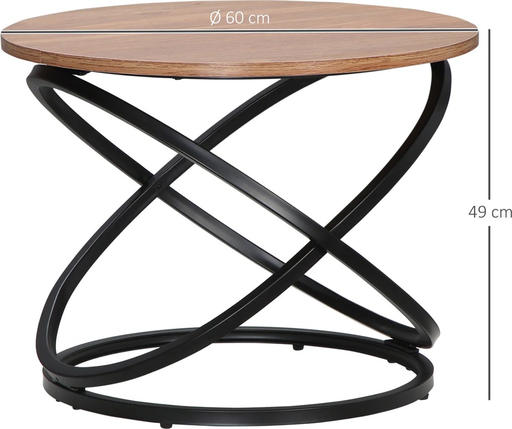 HOMCOM Masă de cafea rotundă de stil industrial din metal negru și blat din lemn, dim. Ø 60 x 46 Î n cm | Aosom Romania