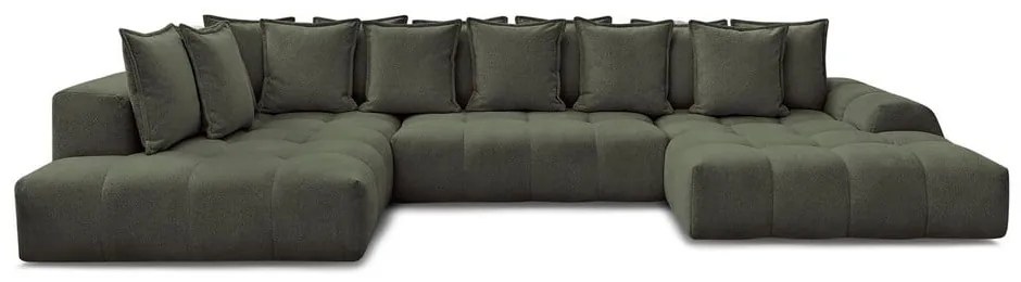 Colțar verde extensibil/cu spațiu de depozitare cu tapițerie din chenille (cu colț pe partea stângă/în formă de "U") Everest – Bobochic Paris