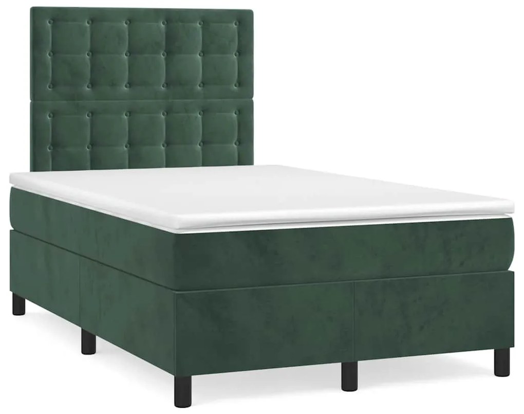 vidaXL Pat cu arcuri, saltea și LED, verde închis, 120x190 cm, catifea