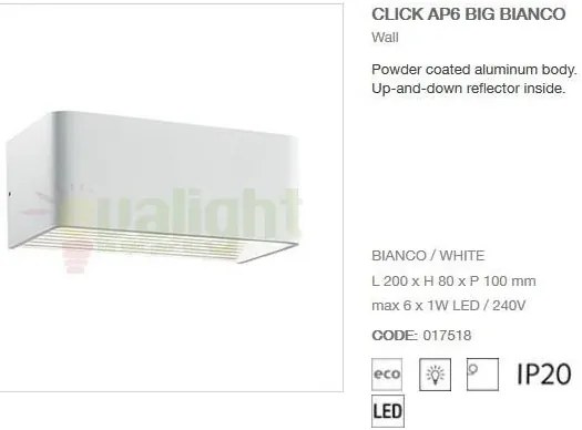 Aplica de perete moderna, iluminat LED up-and-down, CLICK AP D20 BIANCO 017518