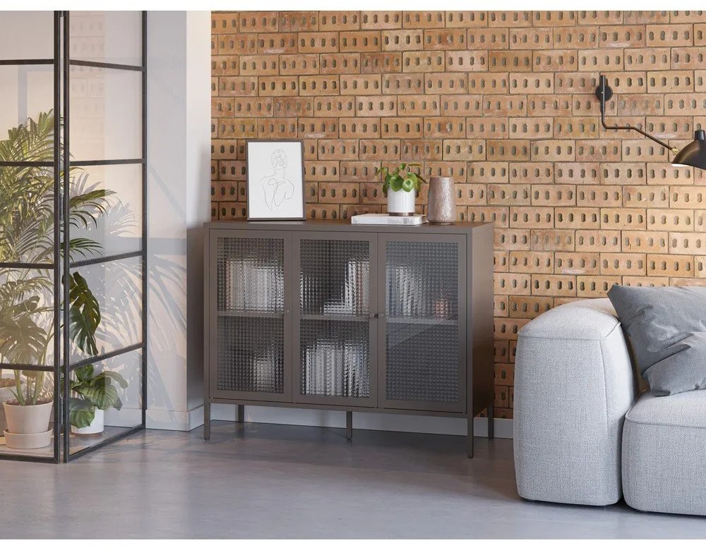 Vitrină gri din metal 121x90x40 cm Layna – Marckeric