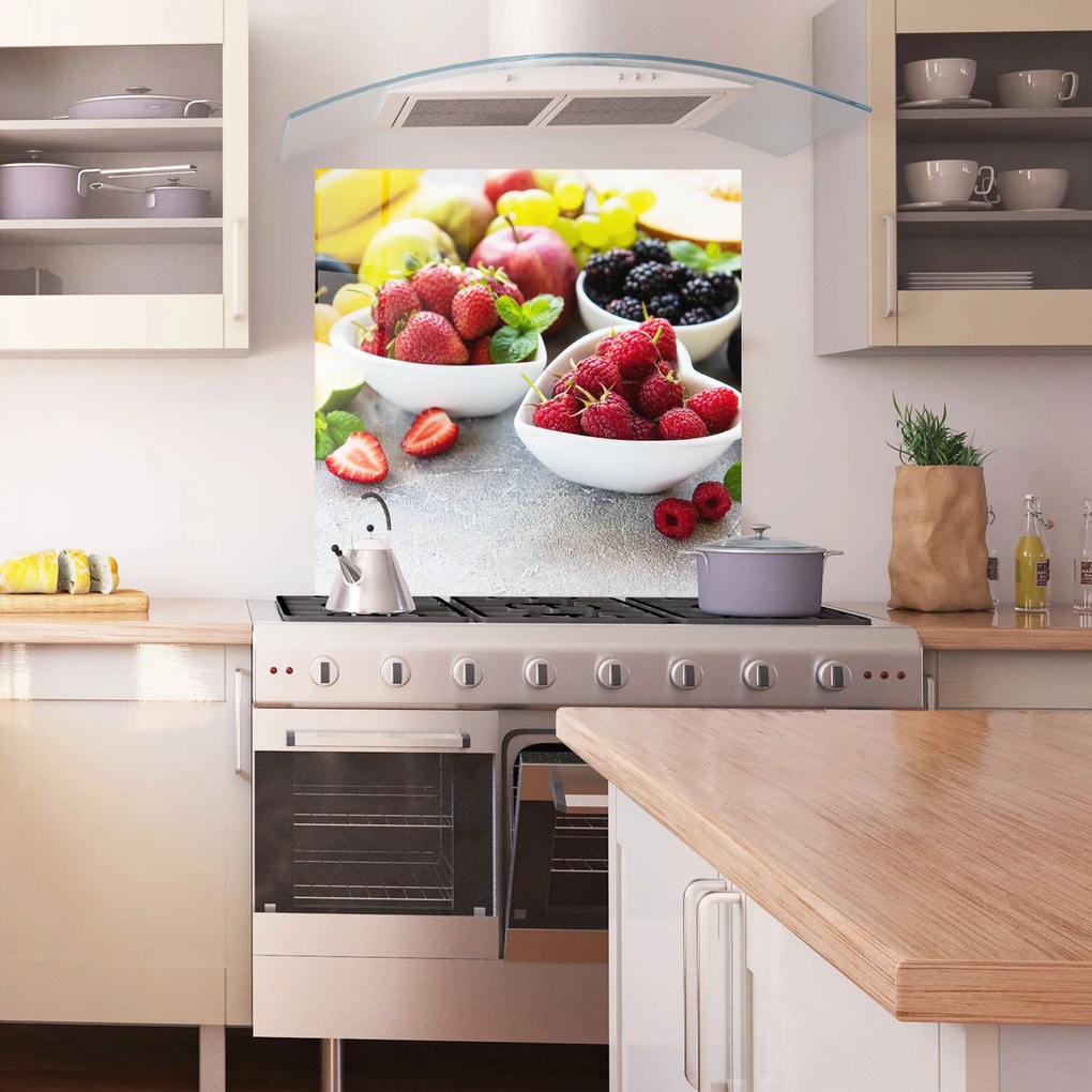 Panou Sticla Bucatarie, 100x100cm, Protectie aragaz, Antistropi, Termorezistent, Alimente, Fructe, Heart Fresh Fruits