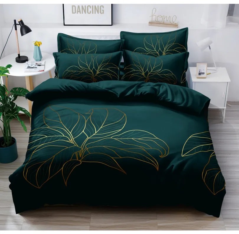 Lenjerie de pat de pluș verde cu monstera Dimensiune: 200x220 + 2x 70x80
