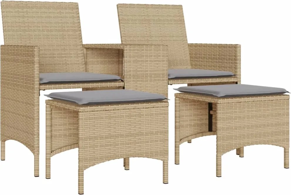 vidaXL Canapea de grădină cu 2 locuri cu masă și scaune bej poliratan