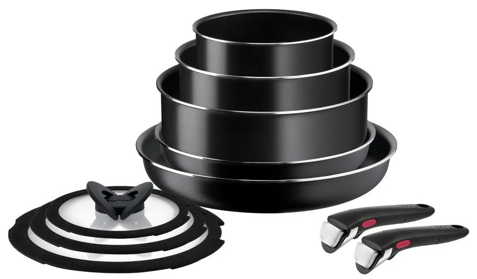 Set de vase pentru gătit 10 buc. din aluminiu Ingenio Easy Cook &amp; Clean Black – Tefal