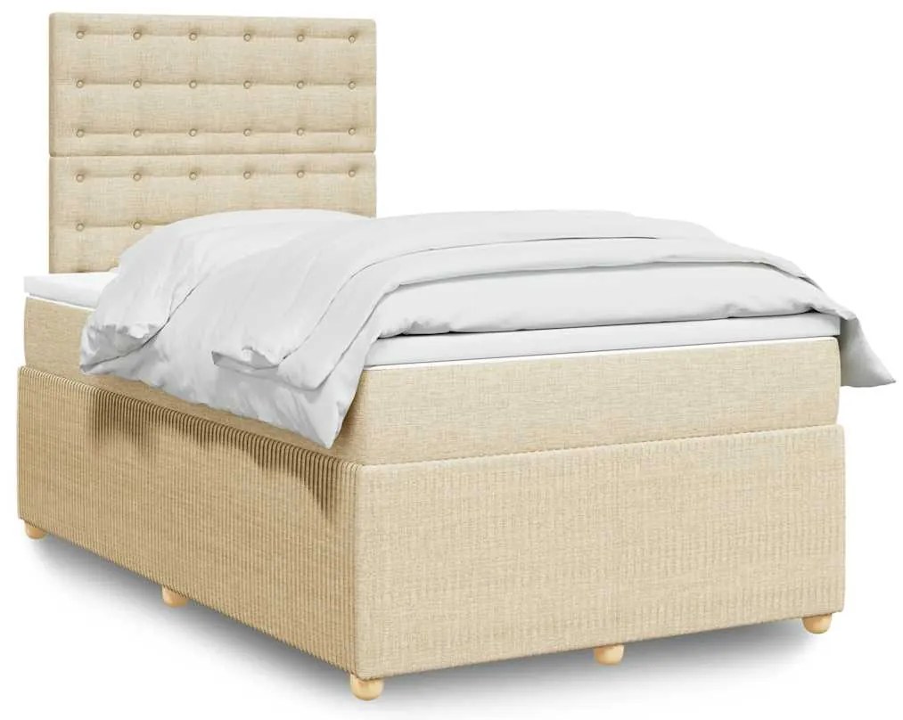 vidaXL Pat continental cu saltea, crem, 120x190 cm, textil