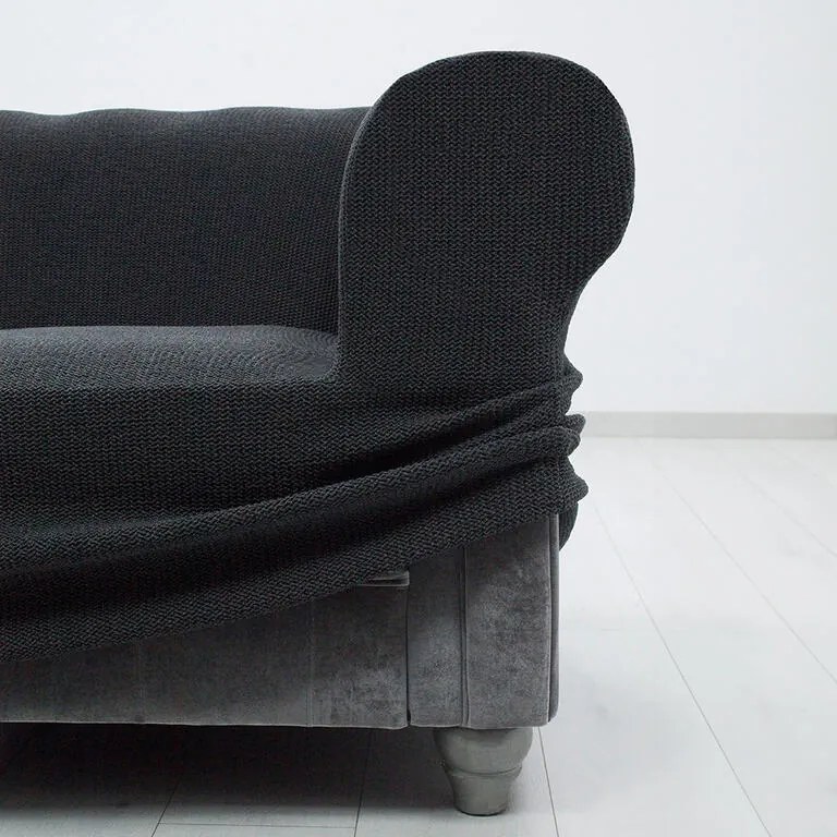 Huse super elastice HARMONIA antracit canapea cu otoman dreapta (l. 210 - 320 cm)