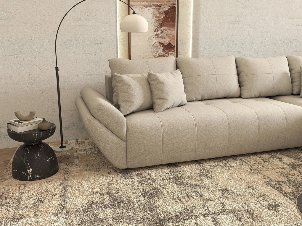 Colțar extensibil dumonde cu ladă de depozitare si sezut confortabil din spuma high-density, Berlin XL Enjoy Beige 350x185 cm II