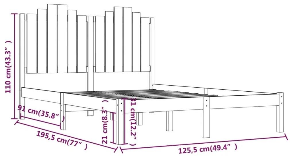 Cadru de pat mic dublu 4FT, 120x190 cm, lemn masiv de pin Maro, 120 x 190 cm