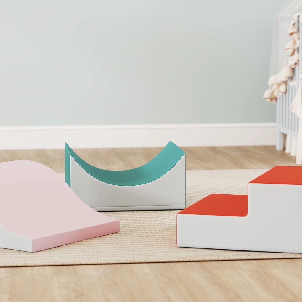 AIYAPLAY Set de cățărare și târâre din 3 piese pentru copii mici, Piele ecologică, Spumă, Gri deschis | Aosom Romania