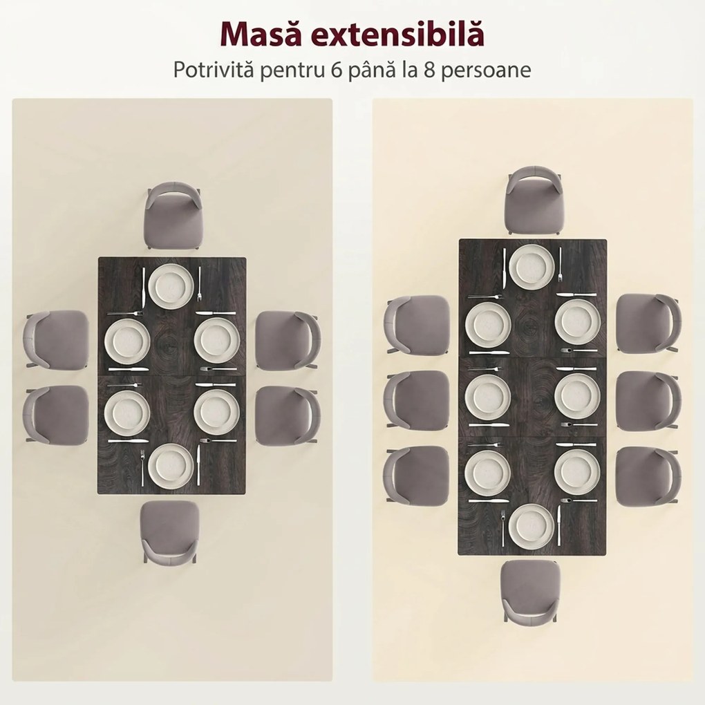 HOMCOM Masă Extensibilă pentru Sufragerie, 6-8 Persoane, 120-160x75 cm, Blat Efect Lemn, Picioare din Oțel | Aosom Romania
