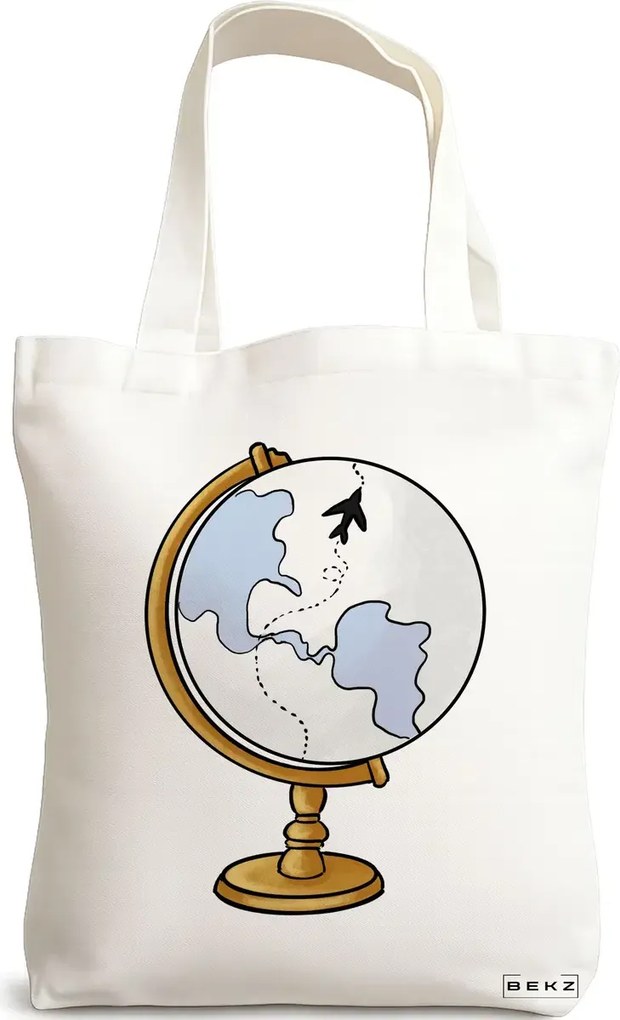 Sacosa de Panza pentru Cumparaturi, Geanta Tote Travel Girl 17, 38x34.5 cm, Alba, BEKZ®