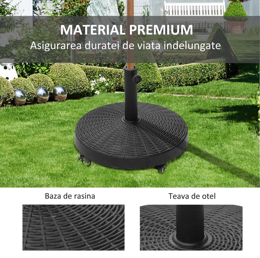 Outsunny Bază Rezistentă pentru Umbrele de Soare, Rășină și Oțel, Compatibilă cu Stâlpi 38-48mm, Ø52x41cm, Negru | Aosom Romania