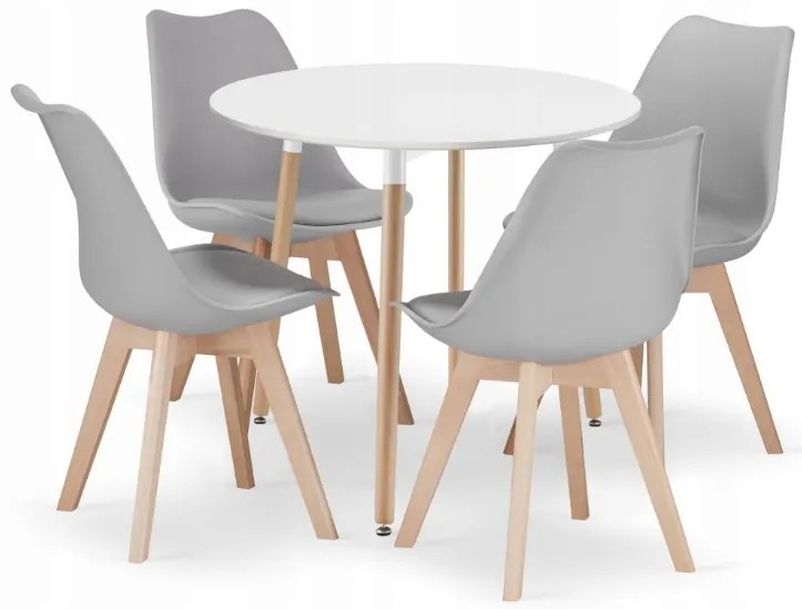 Set de sufragerie 1 + 4, masa KAMI 80x80 alb + scaune gri BALI MARK