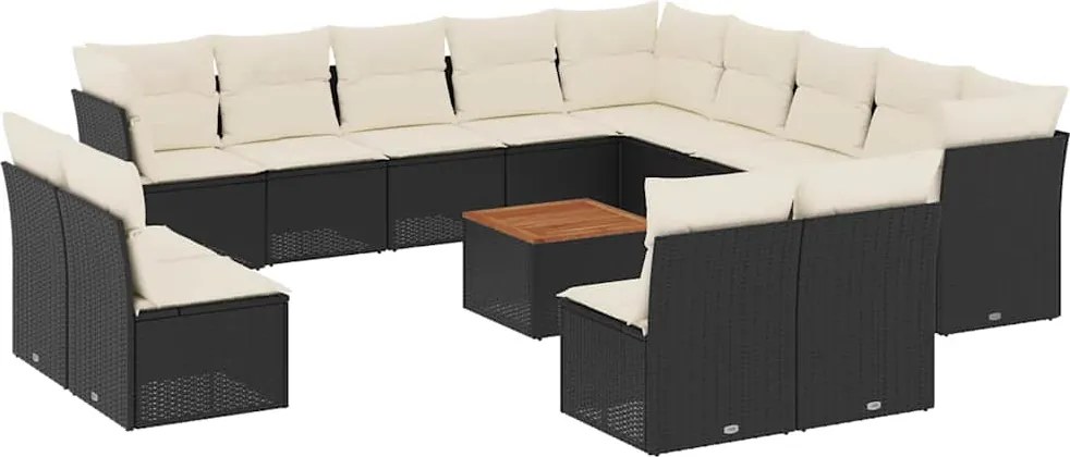 vidaXL Set mobilier de grădină cu perne, 14 piese, negru, poliratan