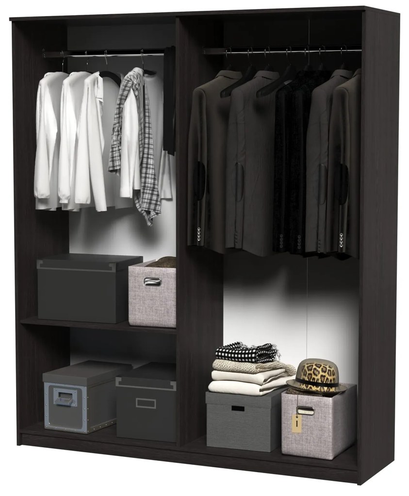 Dormitor Luiza 4U5P, culoare magia (wenge) / alb, cu pat standard 140 x 200 cm, dulap cu 4 usi, comoda si 2 noptiere