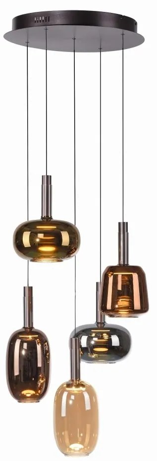 Lustra cu 5 pendule LED, inaltime reglabila, sticla, multicolor, IRIDES