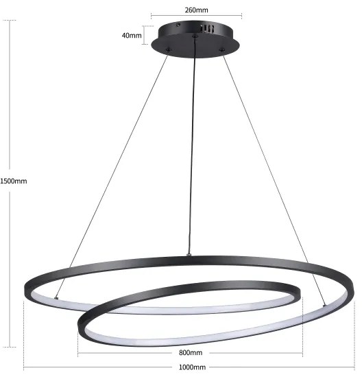 Brilagi-LED Lustra dimabilă suspendată pe cablu TWISTER LED/105W/230V Ø100 cm, neagră, cu telecomandă