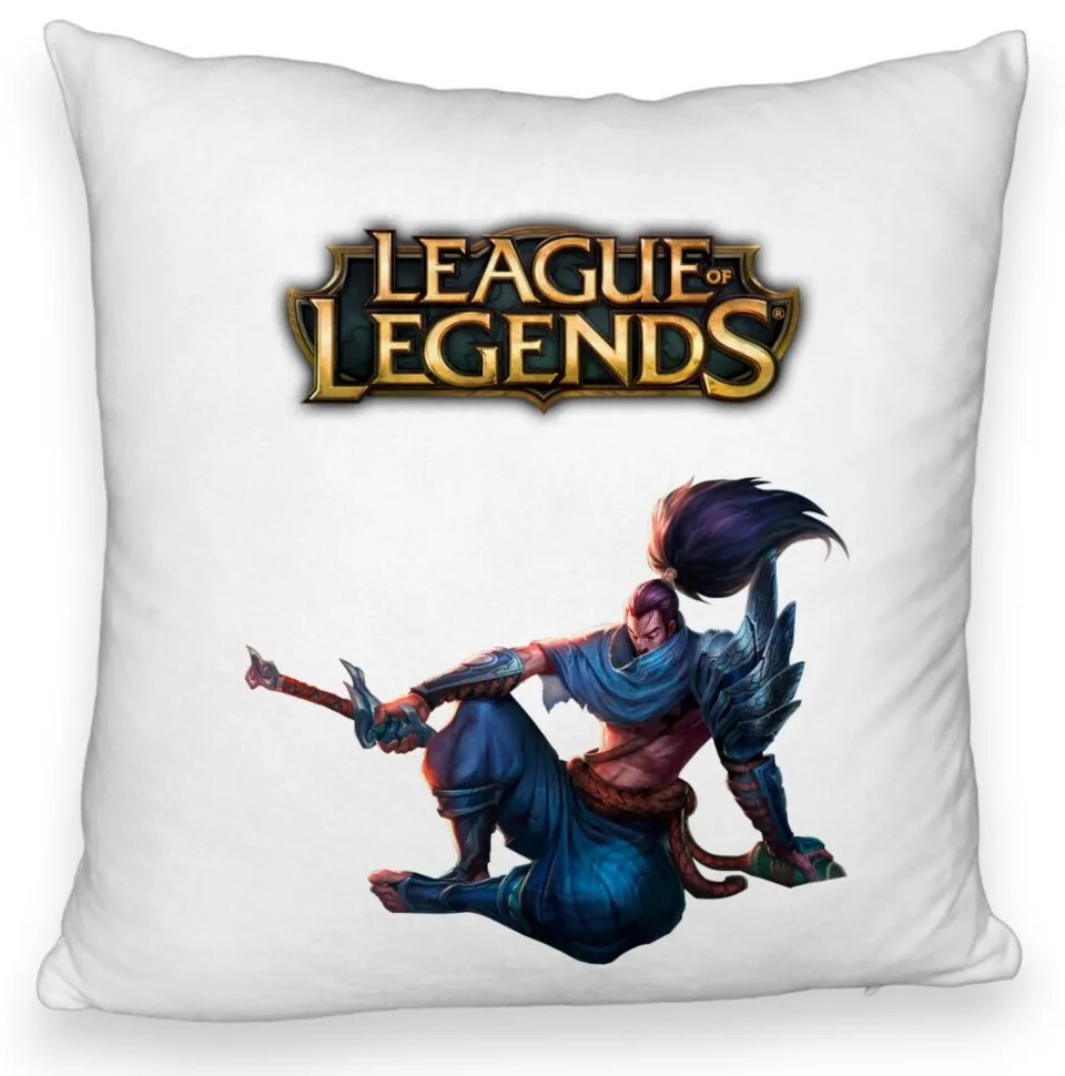 Perna Decorativa Fluffy cu League of Legends, 40x40 cm, Alba, Husa Detasabila, Burduf