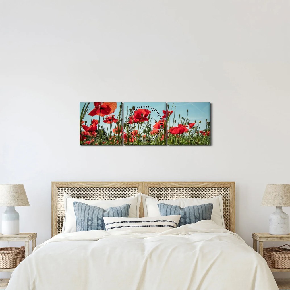 Tablou - Pe câmpul cu maci (cu ceas) (90x30 cm)