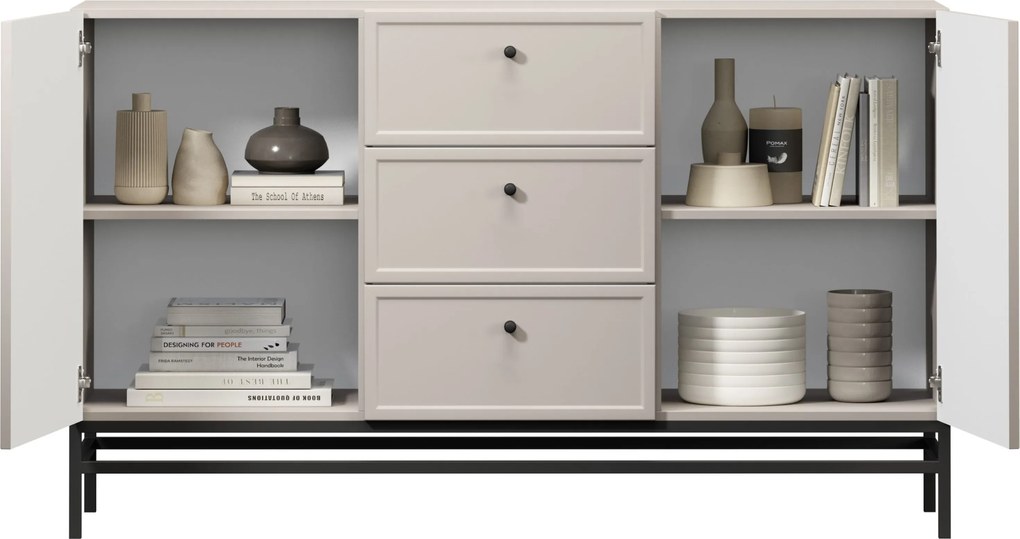 Comodă cu sertare Lorini 150 cm - cașmir / mânere negre / cadru metalic