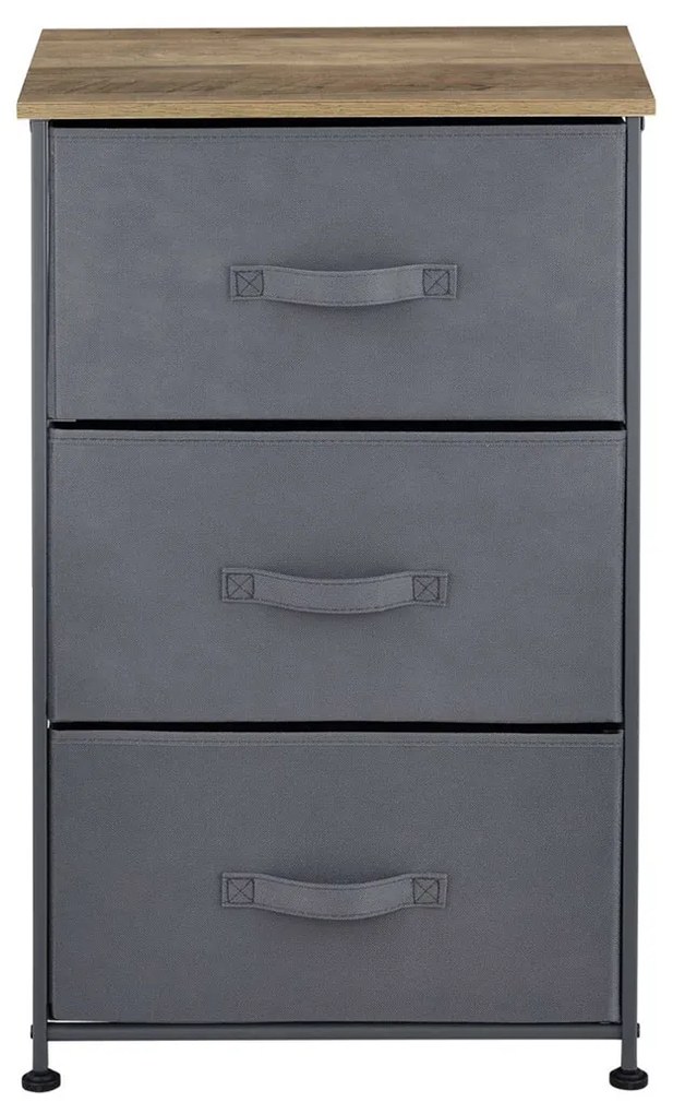 Comoda cu trei cutii depozitare incluse blat lemn schelet metal 73x45x30 cm natur/gri