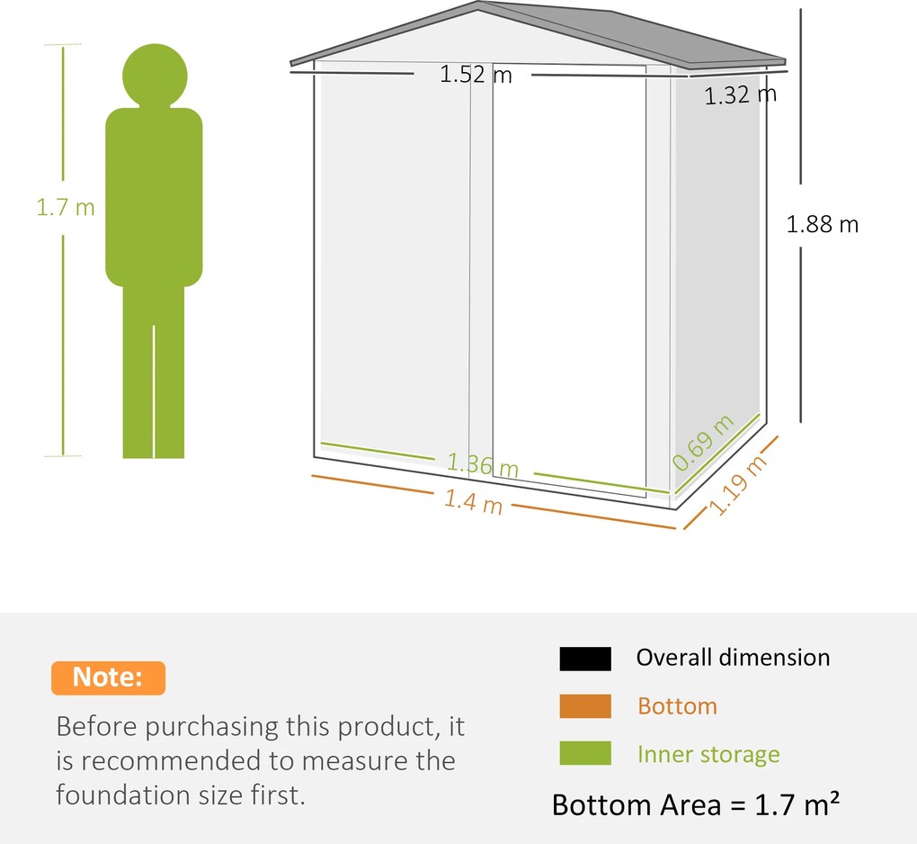 Outsunny Căsuță de Grădină cu Acoperiș Înclinat, 152x132x188 cm, Verde | Aosom Romania