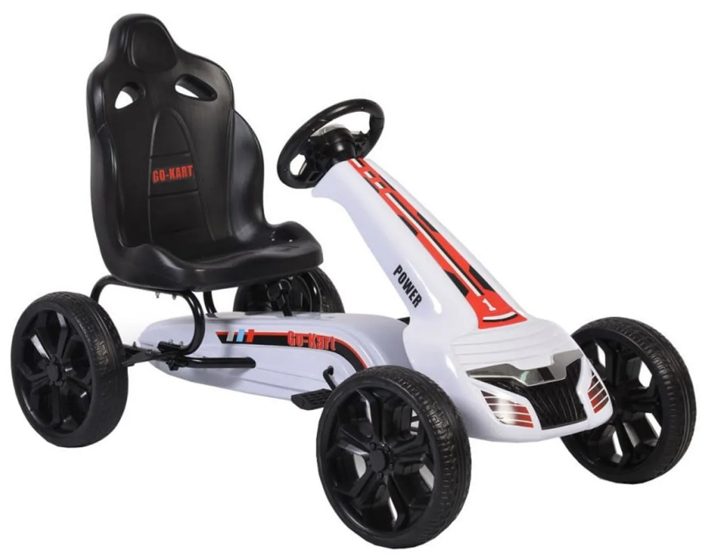 Kart cu pedale pentru copii NOVOKIDS® Olympic Kart PRO, 3-8 ani , Maxim 40 kg, 115 cm lungime, Carena, Structura metalica, Frana de mana, Functie