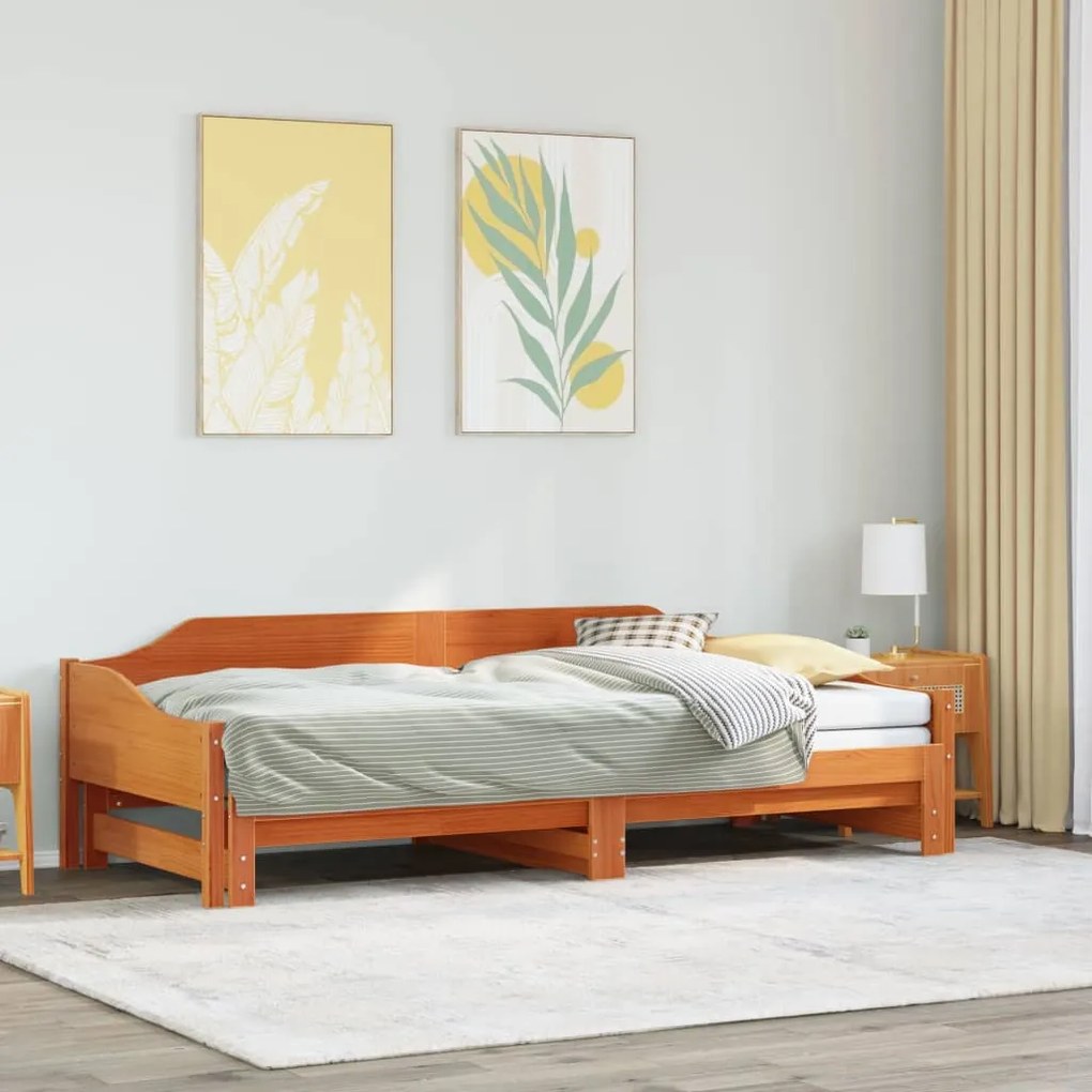 vidaXL Pat de zi cu extensie, maro ceruit, 80x200cm, lemn masiv de pin