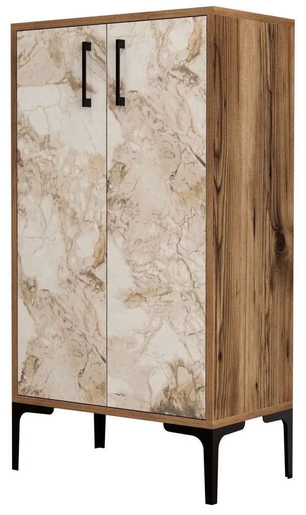 Comodă pentru pantofi Prag - Walnut, White Marble