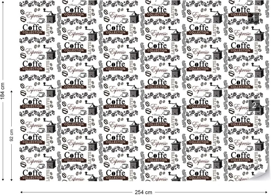 GLIX Fototapet - Coffee Pattern Black And White Vliesová tapeta  - 254x184 cm