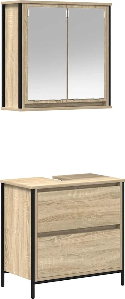 vidaXL Set mobilier de baie, 2 piese, stejar sonoma, lemn prelucrat