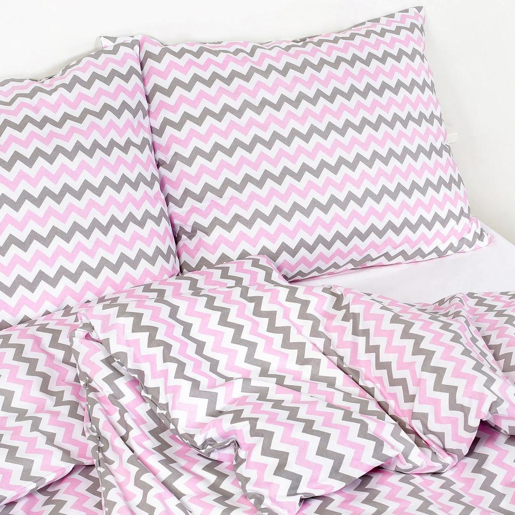 Goldea lenjerie de pat 100% bumbac - dungi roz, negre în zig-zag 140 x 200 și 50 x 70 cm