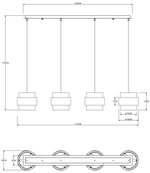 Lustră pe cablu MILEY 4xE27/60W/230V neagră/alamă Globo 15560-4H