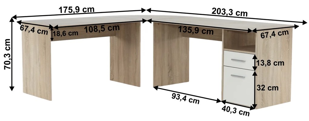 Masa PC de colt, stejar sonoma alba, MAURUS NEW MA11