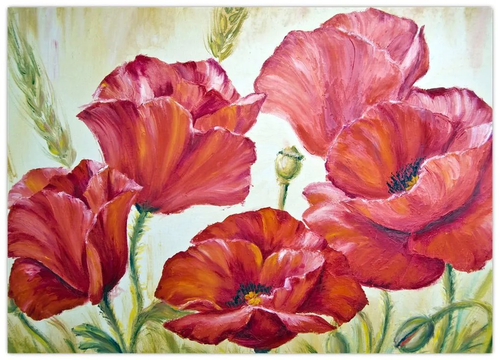 Tablou pe sticlă - Mac - flori (70x50 cm)